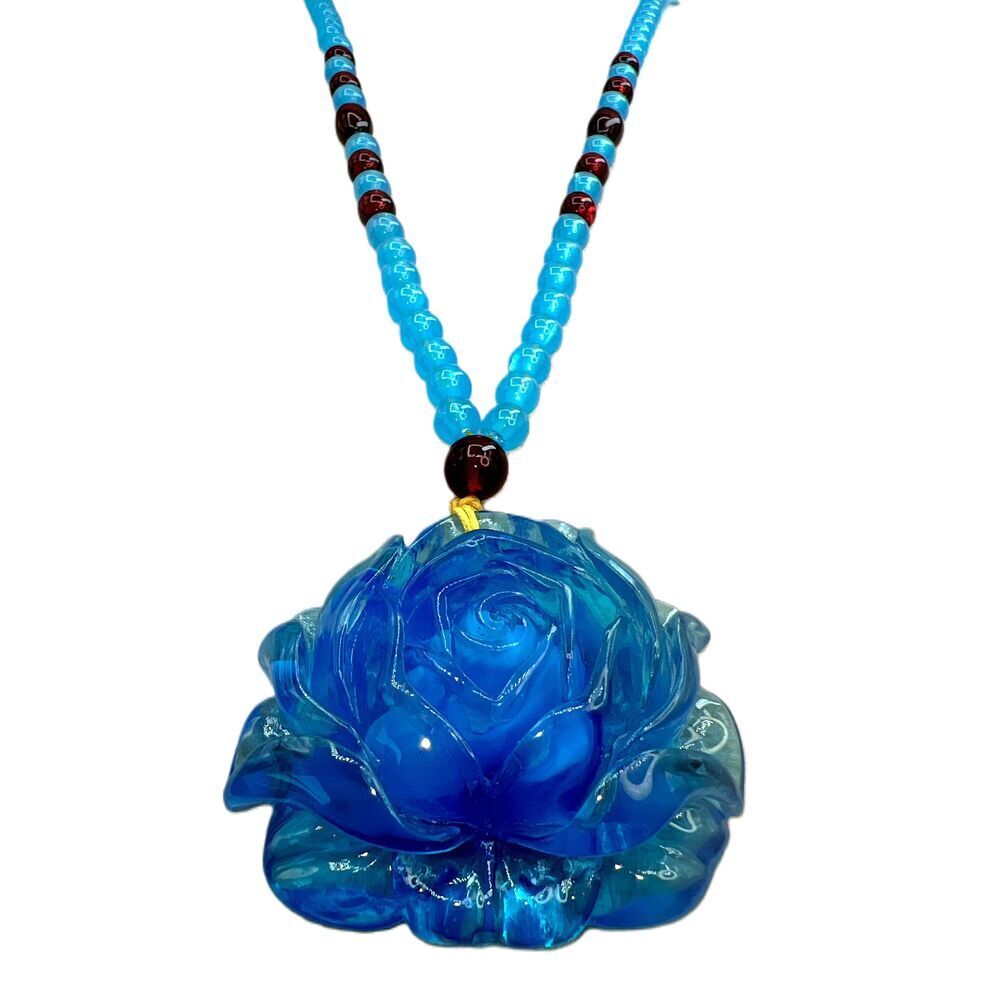 NEW Acrylic Blue Beaded Floral Pendant Necklace - Picture 4 of 12